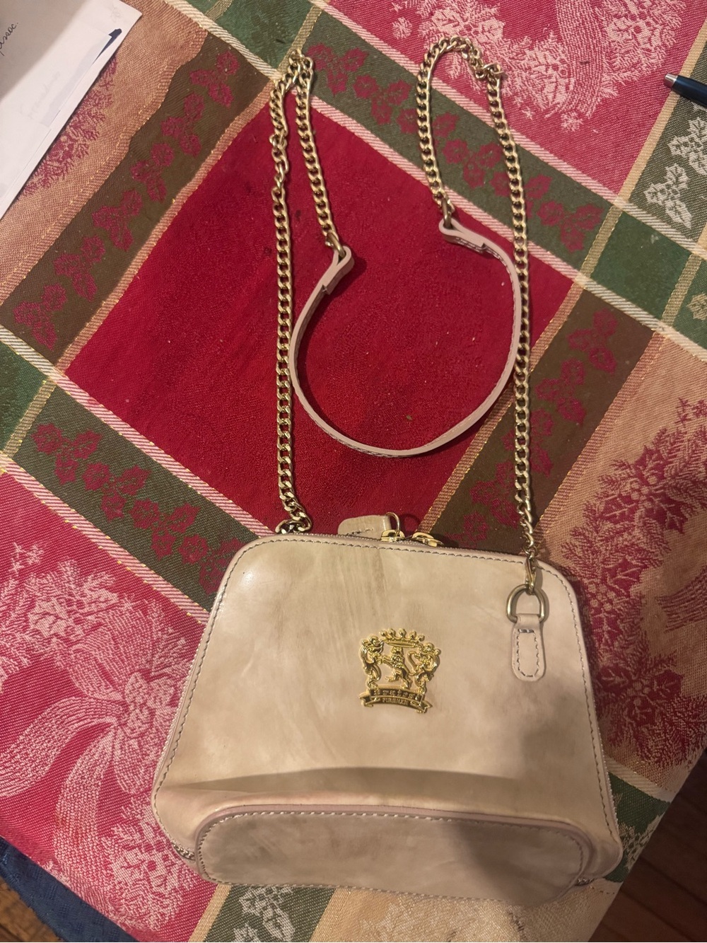 Cream Crossbody Shoulder Bag with Gold Accent